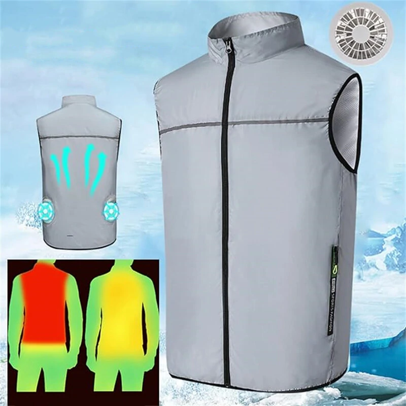 (image for) TENGOO Air Conditioning Clothing Vest Three Wind Speeds Heatproof Cooling Clothing USB Charging Sun Protection Continuous Cooling Jacket with Two Fans for Summer High Temperature Outdoor Work